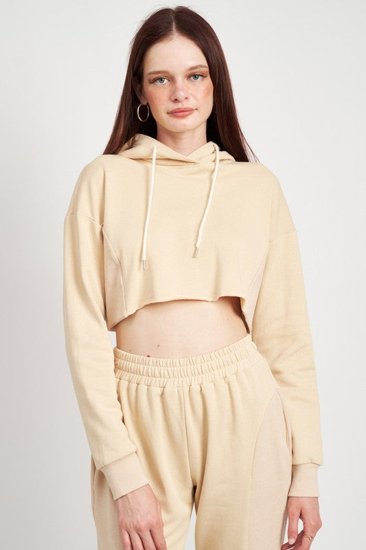 CROPPED HOODIE WITH DRAWSTRINGS