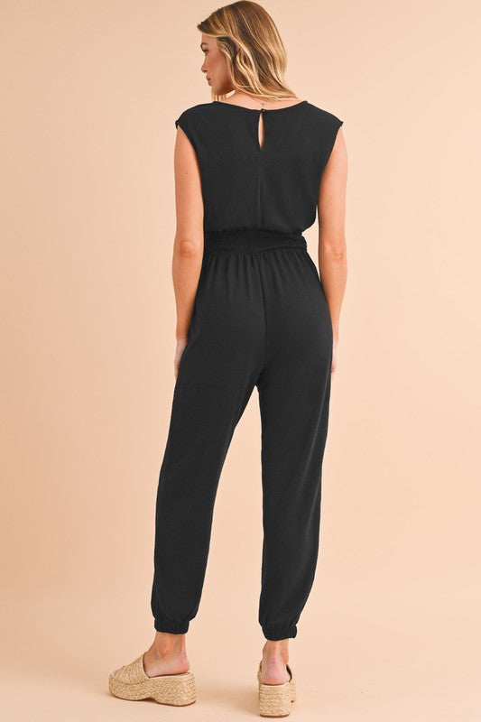 High Waist Sleeveless V Neck Jumpsuit