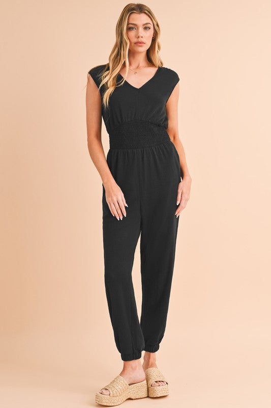 High Waist Sleeveless V Neck Jumpsuit