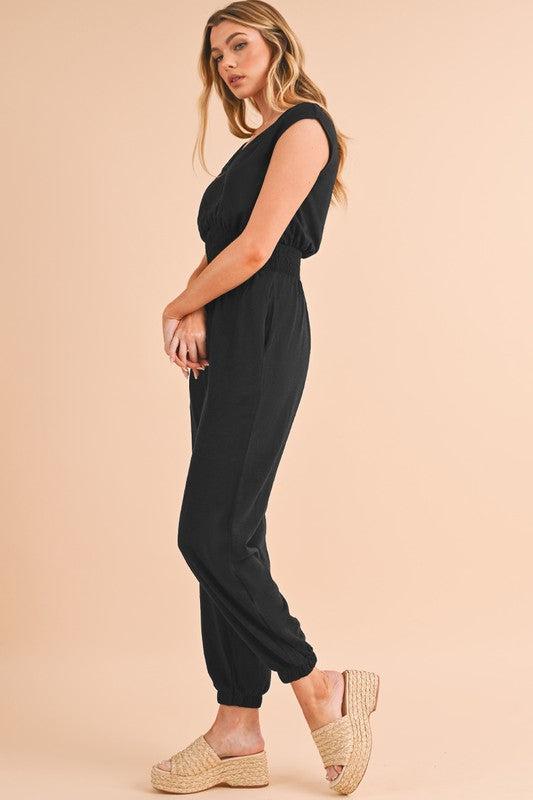 High Waist Sleeveless V Neck Jumpsuit